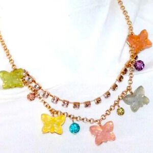 BETSEY JOHNSON Gummy Butterfly Fireballs & Crystals Two-Chain Necklace NEW NWT